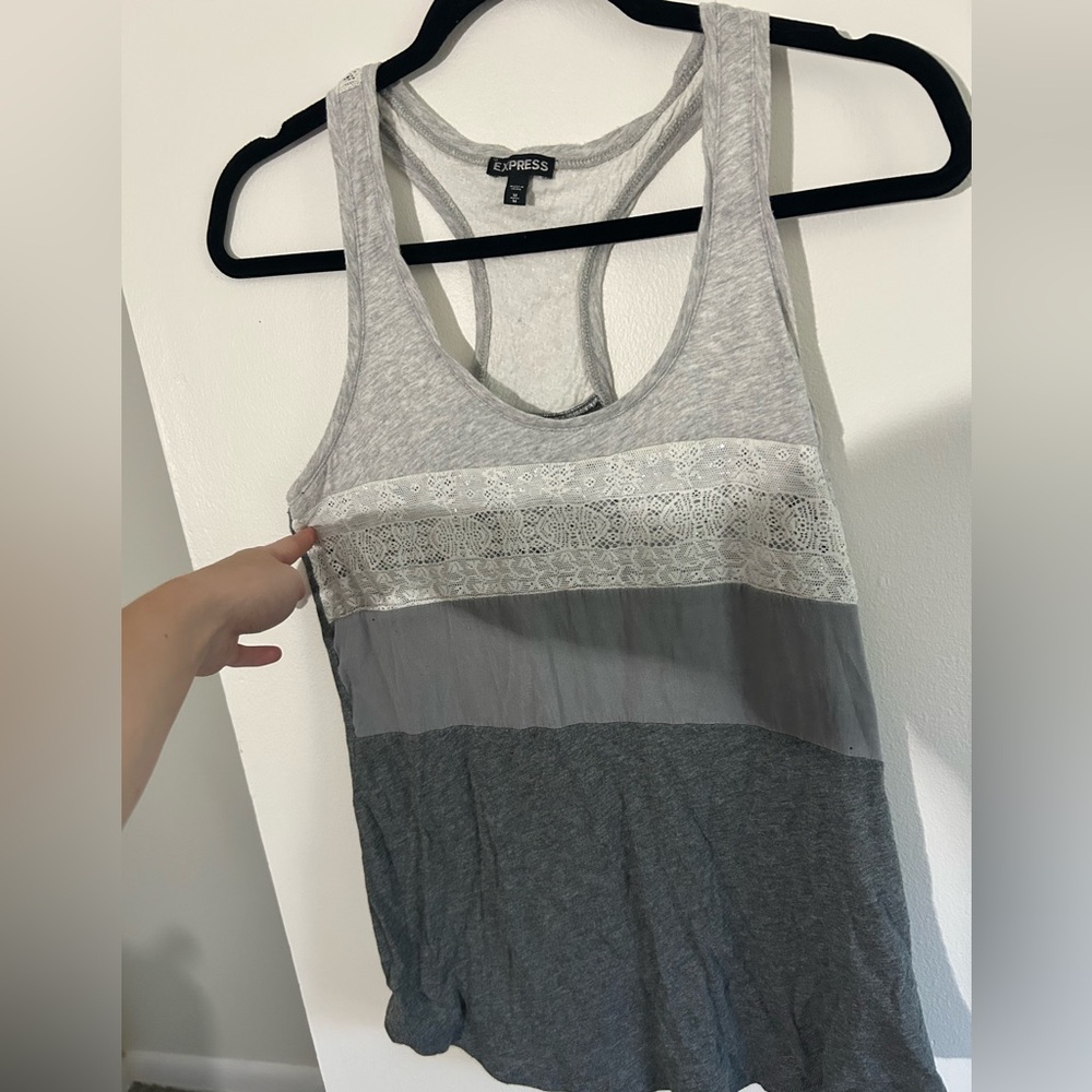 Express Gray Lace Detail Tank Top Size Medium